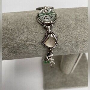 Brighton Stitch in Time Mother of Pearl Heart Charm Rare Bracelet